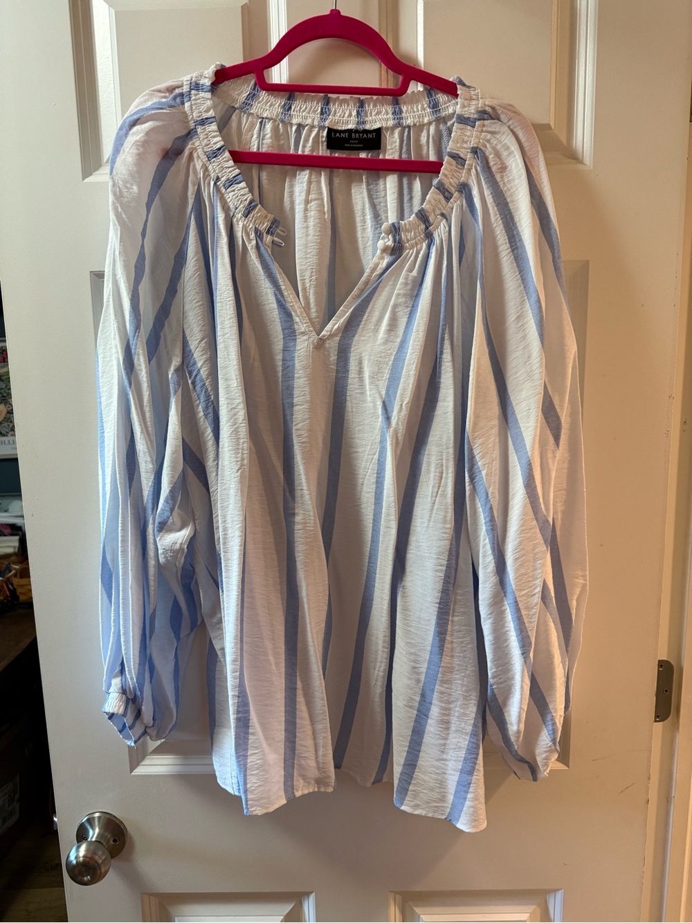 Lane Bryant White and Light Blue Striped Peasant Tunic